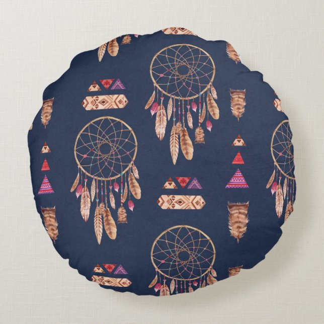 Boho Dream Catcher Pattern Rond Kussen (Achterkant)