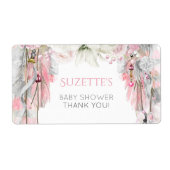 Boho Dream Catcher Roze Grijs Ivoor Bloemen veren Etiket (Voorkant)