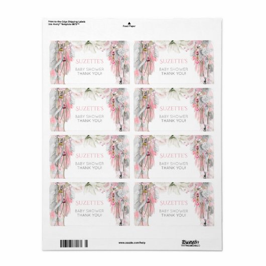 Boho Dream Catcher Roze Grijs Ivoor Bloemen veren Etiket (Full Sheet)