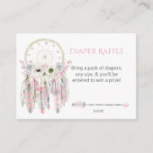 Boho Dream Catcher Roze Grijze Veren Luier Raffle Informatiekaartje (Voorkant)