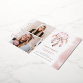 Boho Dream Catcher Roze Script Foto Afstuderen Folie Uitnodiging (Gedraaid)
