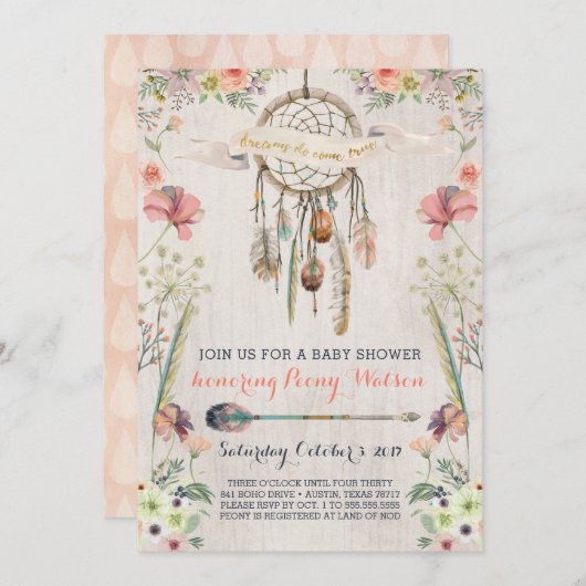 Boho Dream Catcher Rustic Baby Shower Uitnodiginge Kaart (Voorkant / Achterkant)