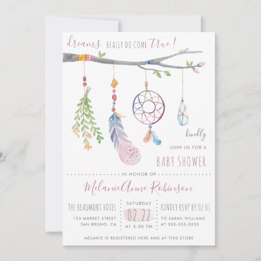 Boho Dream Catcher & Tribal Feathers Baby shower Kaart (Voorkant)