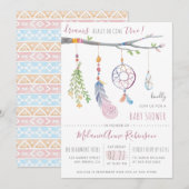 Boho Dream Catcher & Tribal Feathers Baby shower Kaart (Voorkant / Achterkant)