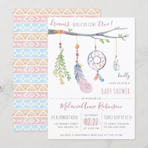 Boho Dream Catcher & Tribal Feathers Baby shower Kaart