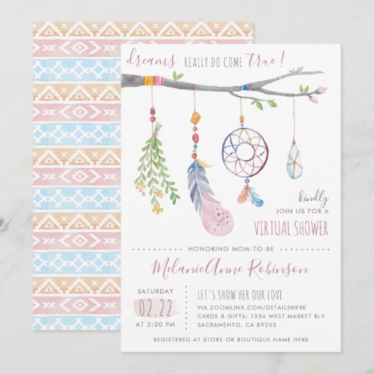 Boho Dream Catcher Tribal Feathers virtuele douche Kaart (Voorkant / Achterkant)