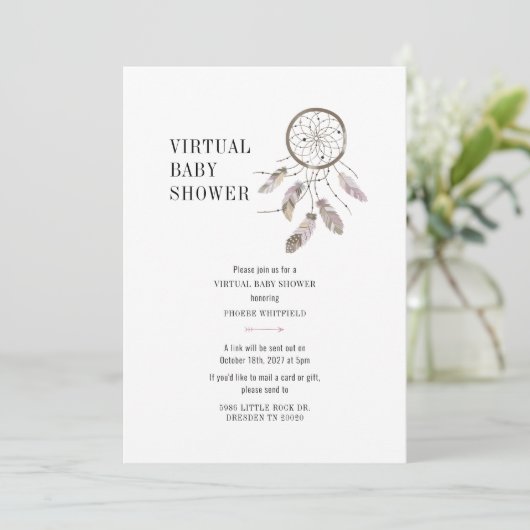 Boho Dream Catcher Virtual Baby shower Kaart (Staand voorkant)