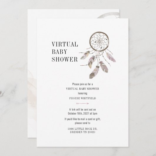 Boho Dream Catcher Virtual Baby shower Kaart (Voorkant / Achterkant)