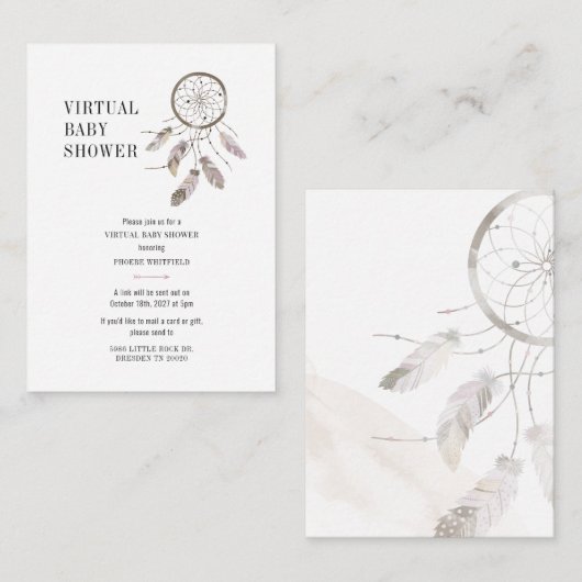 Boho Dream Catcher Virtuele Baby Shower Notitiekaartje (Voorkant / Achterkant)