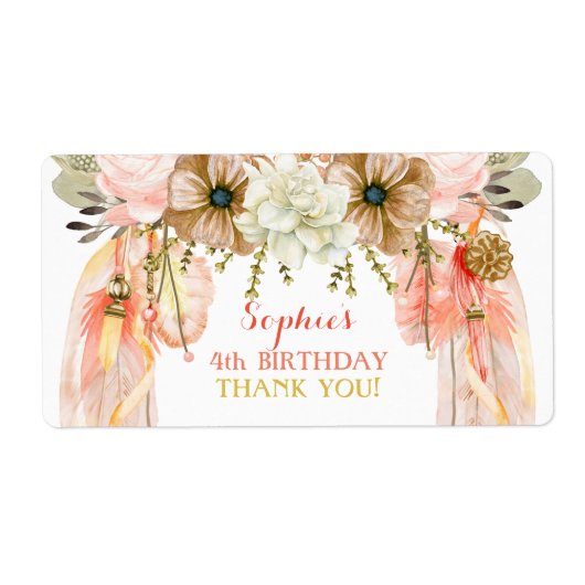 Boho Dream Catcher Water Bottle Gift Dank u Etiket (Voorkant)