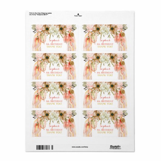 Boho Dream Catcher Water Bottle Gift Dank u Etiket (Full Sheet)