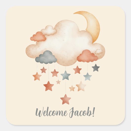 Boho Dream Cloud Baby Shower Vierkante Sticker (Voorkant)