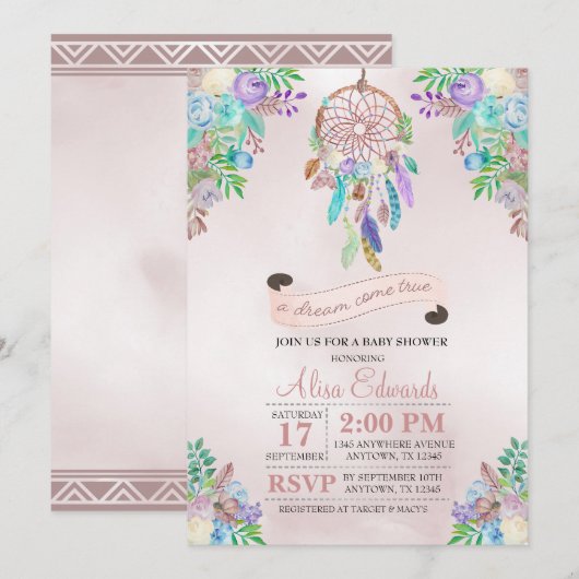Boho Dreamcatcher Baby shower Uitnodiging (Voorkant / Achterkant)