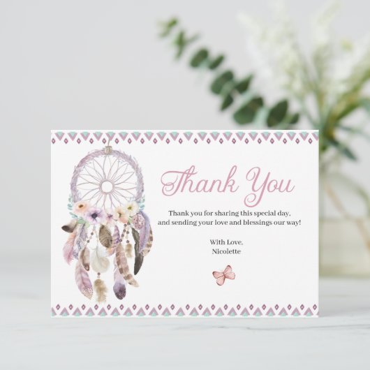 Boho Dreamcatcher bedankkaart RSVP Kaartje (Staand voorkant)