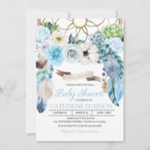 Boho Dreamcatcher Blue Baby shower Invitation Kaart (Voorkant)