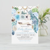 Boho Dreamcatcher Blue Baby shower Invitation Kaart (Staand voorkant)