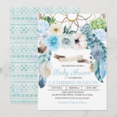 Boho Dreamcatcher Blue Baby shower Invitation Kaart (Voorkant / Achterkant)