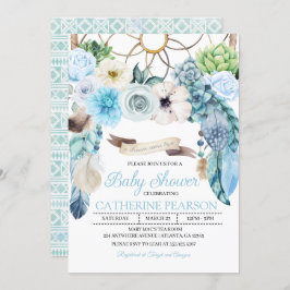 Boho Dreamcatcher Blue Baby shower Invitation Kaart
