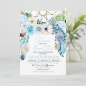 Boho Dreamcatcher Blue Baby shower Invitation Kaart (Staand voorkant)
