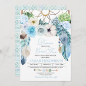 Boho Dreamcatcher Blue Baby shower Invitation Kaart (Voorkant / Achterkant)