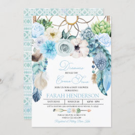 Boho Dreamcatcher Blue Baby shower Invitation Kaart