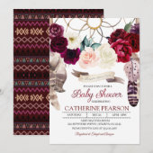 Boho Dreamcatcher Bourgondië Baby shower Uitnodigi Kaart (Voorkant / Achterkant)