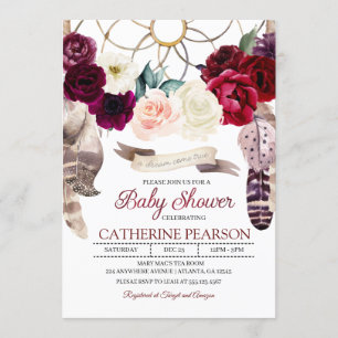 Boho Dreamcatcher Bourgondië Baby shower Uitnodigi Kaart