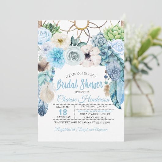 Boho Dreamcatcher Bridal Shower Uitnodiging (Staand voorkant)