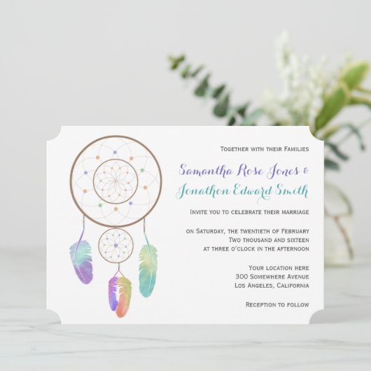 Boho Dreamcatcher bruiloft uitnodiging (Staand voorkant)
