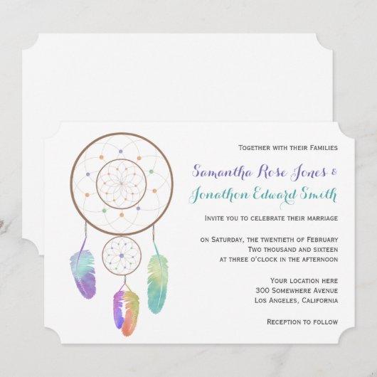 Boho Dreamcatcher bruiloft uitnodiging (Voorkant / Achterkant)