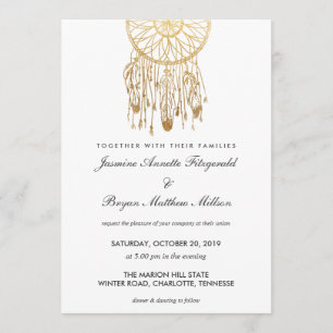 Boho Dreamcatcher Faux Gold Foil Tribal Wedding Kaart