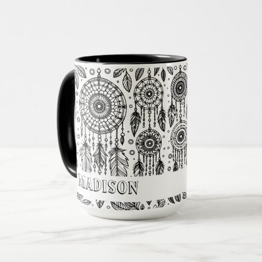 Boho Dreamcatcher Feathers kleurnaam Mok (Voorkant links)