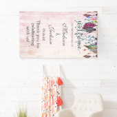 Boho Dreamcatcher & Feathers Roze Bruiloft Welkom Spandoek (Insitu)