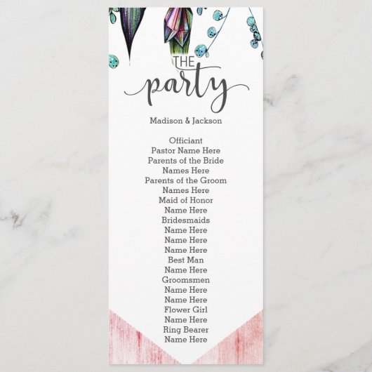 Boho Dreamcatcher & Feathers Roze Huwelijksprogram Programmakaart (Achterkant)