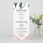 Boho Dreamcatcher & Feathers Roze Huwelijksprogram Programmakaart (Staand voorkant)