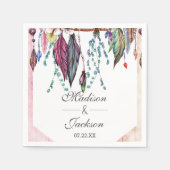Boho Dreamcatcher & Feathers Roze Monogram Bruilof Servetten (Voorkant)