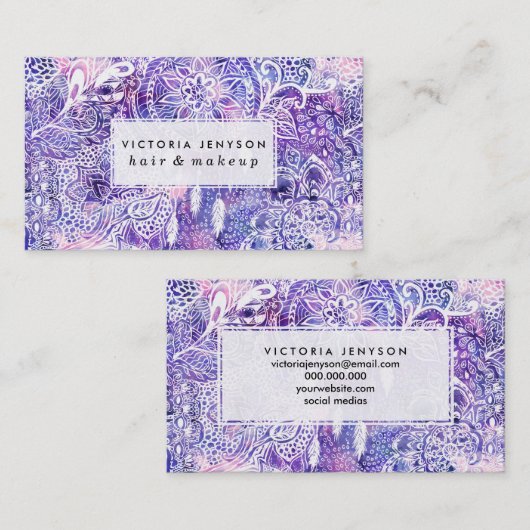 Boho dreamcatcher florale roze paarse waterverf visitekaartje (Voorkant / Achterkant)