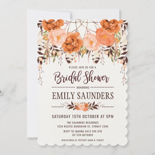 Boho Dreamcatcher Herfst Floral Vrijgezellenfeest Kaart (Voorkant)