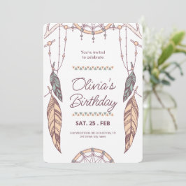 Boho Dreamcatcher Stam-, Boho Verjaardagsfeestje  Kaart