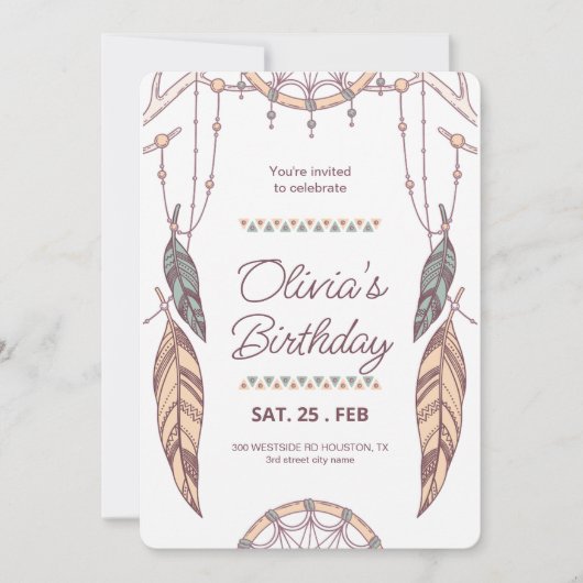 Boho Dreamcatcher Tribal, Boho verjaardagsfeest Kaart (Voorkant)