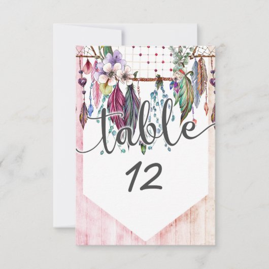 Boho Dreamcatcher & Veren Huwelijks Tafel Nummers Kaart (Voorkant)