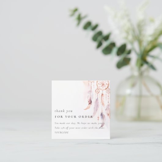 Boho Dreamcatcher Waterverf Bedankt voor de bestel Vierkante Visitekaartje (Staand voorkant)