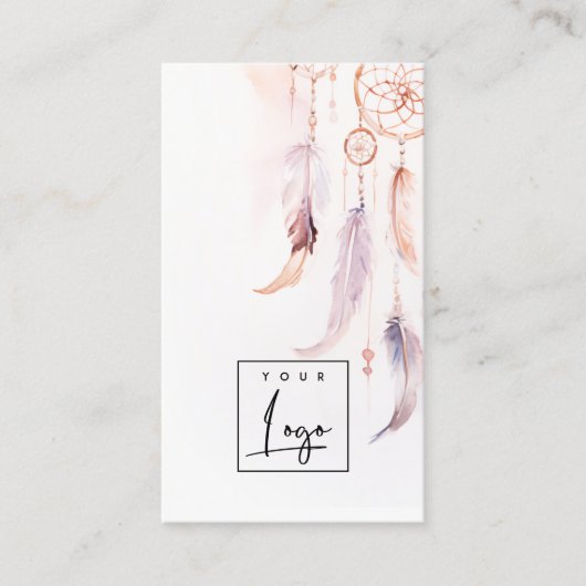 Boho Dreamcatcher Waterverf Lila Blush Logo Visitekaartje (Voorkant)
