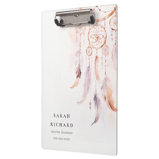 Boho Dreamcatcher Waterverf Lila Blush Peach Klembord (Links)