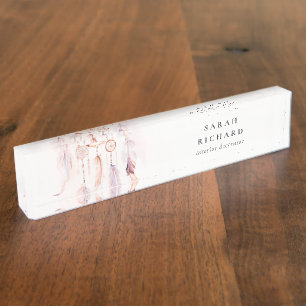 Boho Dreamcatcher Waterverf Lila Blush Peach Naambordje