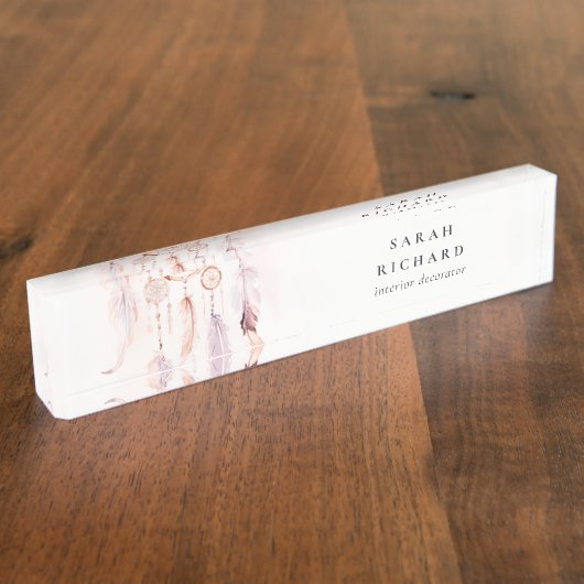 Boho Dreamcatcher Waterverf Lila Blush Peach Naambordje (Zijkant)