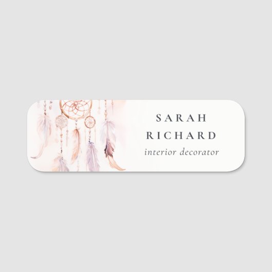 Boho Dreamcatcher Waterverf Lila Blush Peach Naamplaatje (Voorkant)