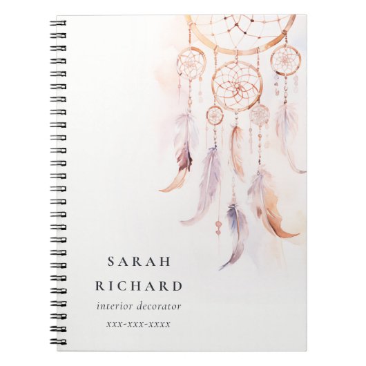 Boho Dreamcatcher Waterverf Lila Blush Peach Notitieboek (Voorkant)