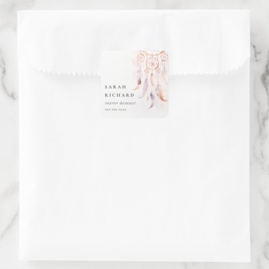 Boho Dreamcatcher Waterverf Lila Blush Peach Vierkante Sticker (Tas)