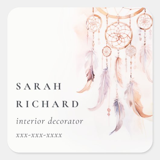 Boho Dreamcatcher Waterverf Lila Blush Peach Vierkante Sticker (Voorkant)